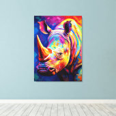 Gekleurde neushoorn op een veelkleurige canvas afdruk (Insitu (Houten vloer))
