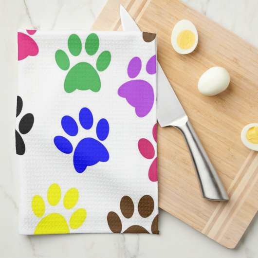 Gekleurde Paw Prints Keuken Handdoek (Quarter Fold)