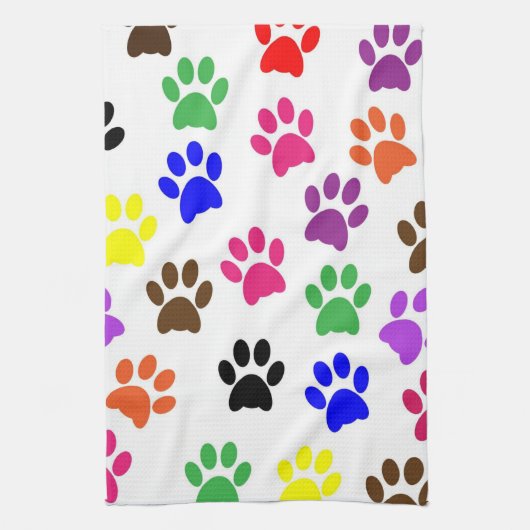 Gekleurde Paw Prints Keuken Handdoek (Verticaal)