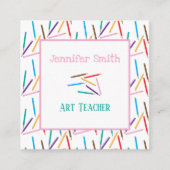 Gekleurde potloden Art White Square Visitekaartjes (Voorkant)