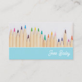 Gekleurde potloden Blauw Leraar Visitekaartje (Voorkant)