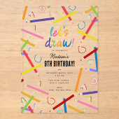 Gekleurde potloden Kinder kunst verjaardagsfeest Acryl Uitnodigingen (Voorkant)