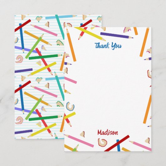 Gekleurde Potloden Patroon Kinderen Aangepaste Naa Bedankkaart (Voorkant / Achterkant)