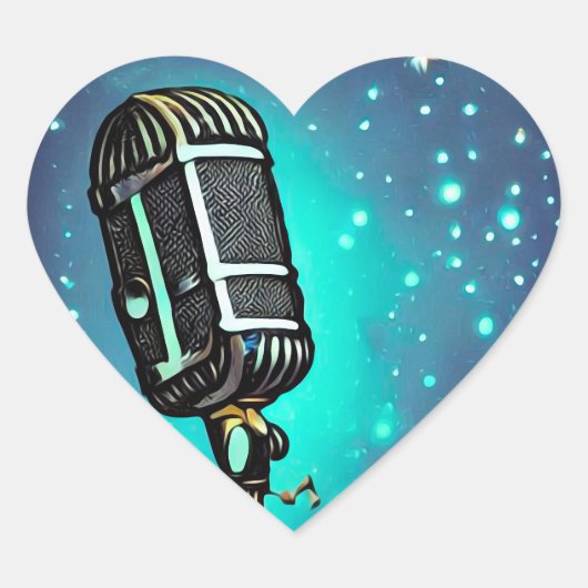  gekleurde Retromicrofoon 2 Hart Sticker (Voorkant)