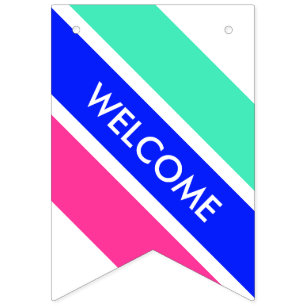 gekleurde strepen - munt, koningsblauw, roze vlaggetjes