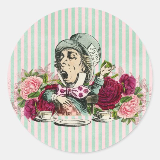 gekleurde Wonderland Mad Hatter Ronde Sticker (Voorkant)