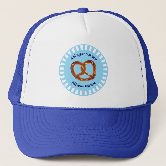 Geknoopt Pretzel Brood op Blauw & Wit - eigen teks Trucker Pet (Voorkant)