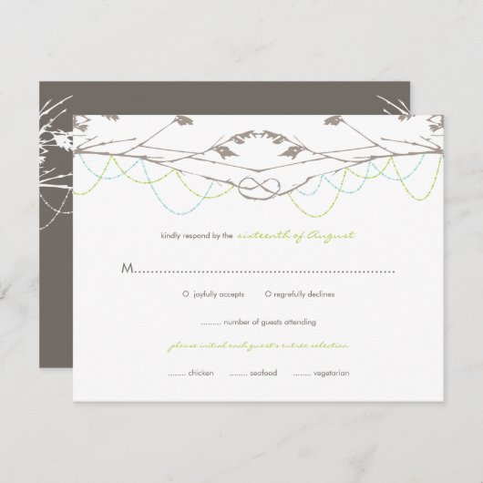 Geknoteerde Love Trees Branches Wedding RSVP Card (Voorkant / Achterkant)