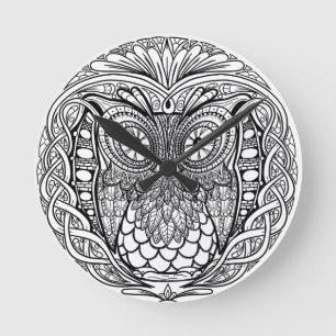 Geknoteerde Mandala Owl Black en White Ronde Klok