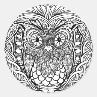 Geknoteerde Mandala Owl Black en White Ronde Sticker
