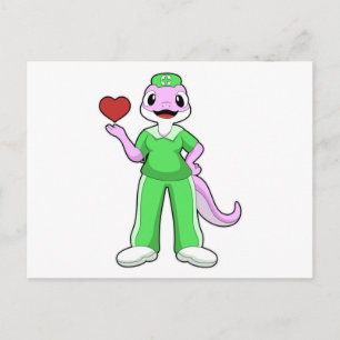 Geko als verpleegster met hart briefkaart