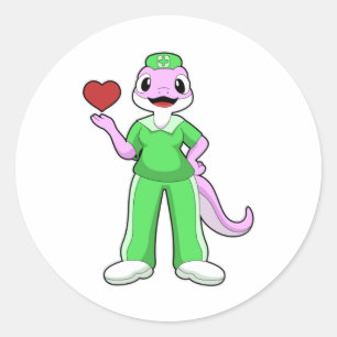 Geko als verpleegster met hart ronde sticker