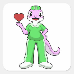 Geko als verpleegster met hart vierkante sticker