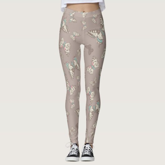 Gekookte kunstvlinders, bruine grijze leggings (Voorkant)
