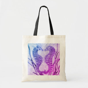 Gekoppelde zeeppaarden in Paars Tote Bag
