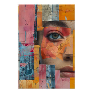 Gekraakte verf gezicht collage levendig portret perfect poster