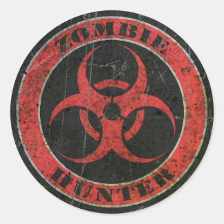 Gekrabd Rood en Zwart Bio Hazard Zombie Hunter Ronde Sticker