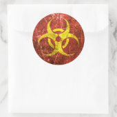 Gekrast en versleten geel en rood biohazard symboo ronde sticker (Tas)