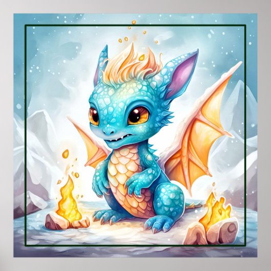 Gekristalliseerde schattige baby blauwe draak poster (Voorkant)