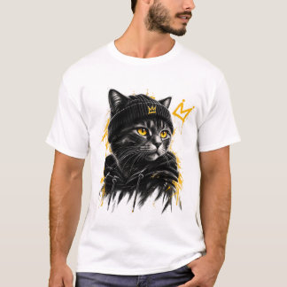 Gekroonde Kat – Zwart Kat Grafisch Ontwerp T-shirt
