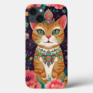 gekroonde met juwelen versierde kat iPhone 13 hoesje