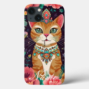 gekroonde met juwelen versierde kat iPhone 13 hoesje