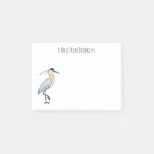 Gekroonde reiger vogel cartoonillustratie post-it® notes