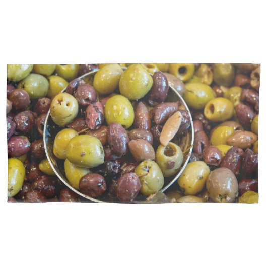 Gekruide zwarte en groene olijven kussensloop (Voorkant-Links)