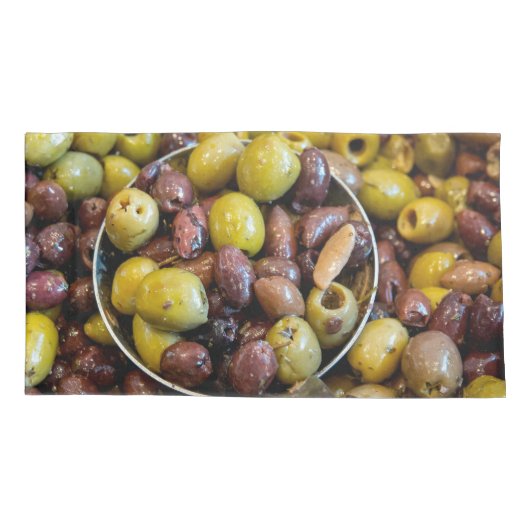 Gekruide zwarte en groene olijven kussensloop (Achterkant-Links)