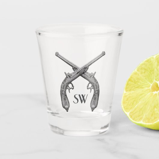 Gekruist pistoolmonogram shot glas (Voorkant)