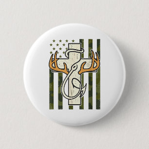 Gekruiste geweiën vishaak camouflage vlag christel ronde button 5,7 cm