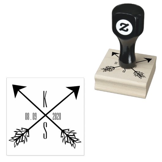 Gekruiste Pijlen Monogram Bruiloft Houten Kunst Rubberstempel (Gestempeld)