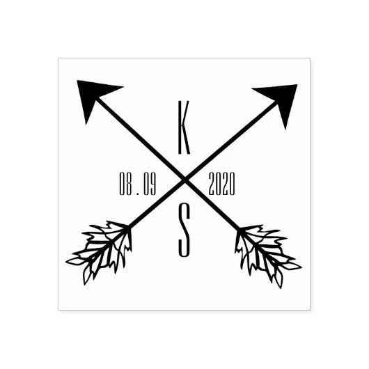 Gekruiste Pijlen Monogram Huwelijk Houten Kunst Rubberstempel (Afrduk)