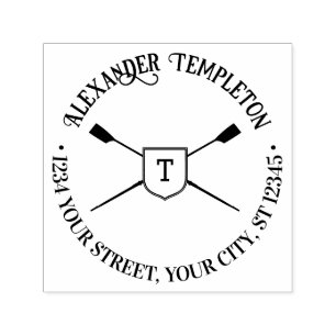 gekruiste roeibladen monogram naam retouradres zelfinktende stempel