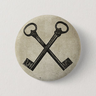 Gekruiste sleutels ronde button 5,7 cm