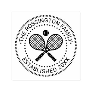 Gekruiste Tennis Rackets Familienaam Datum Este N Zelfinktende Stempel