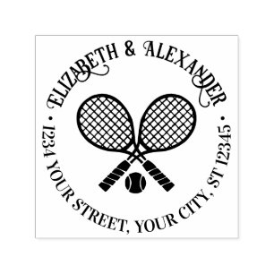 gekruiste tennis rackets paar retour adres einde  zelfinktende stempel