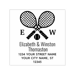 Gekruiste Tennisrackets Monogram Naam Adres Zelfinktende Stempel