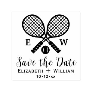 Gekruiste Tennisrackets Monogram Save the Date Zelfinktende Stempel