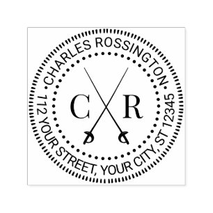 Gekruiste Zwaarden Initiële Monogram Naam Retourad Zelfinktende Stempel