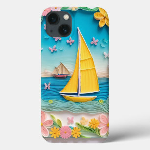 Gekrulde natuurtafereel met zeilboot iPhone 13 hoesje