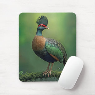 gekuifde patrijs op een met mos bedekte tak muismat