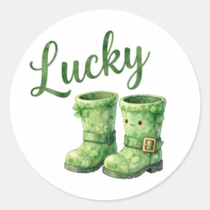 Gekukte Leprechaun Laarzen Waterverf St. Patrick's Ronde Sticker