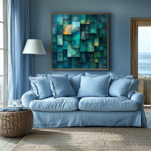 Gelaagde geometrische Abstracte kunst - Blauwgroen Perfect Poster