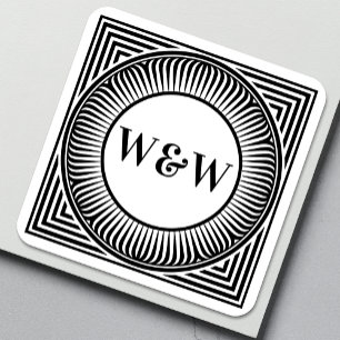Gelaagde Geometrische Monogramlabels - Op Maat Vierkante Sticker