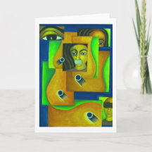 Gelaagde gezichten in groen en blauw door Hassan W