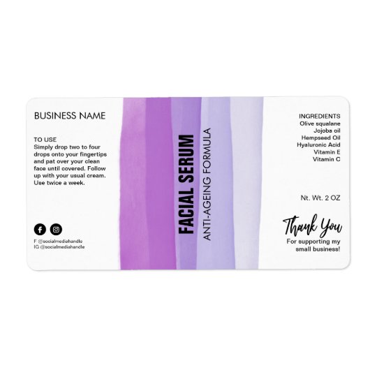 Gelaagde inkt Paars Dropper Fles Serum Labels (Voorkant)