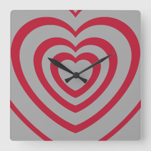 Gelaagde Red & Grey Heart Esthetisch Vierkante Klok