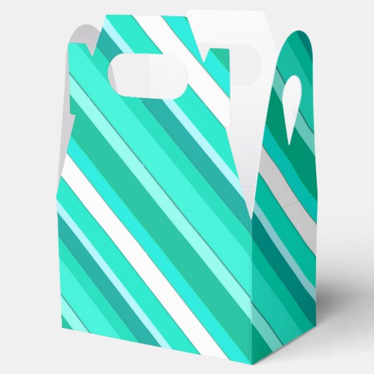 Gelaagde snoepjes strepen - turkooizen en wit bedankdoosjes (Geopend)