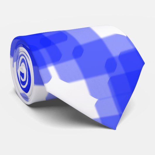 Gelaagde True Blue Vierkant Op Wit Patroon Stropdas (Opgerold)